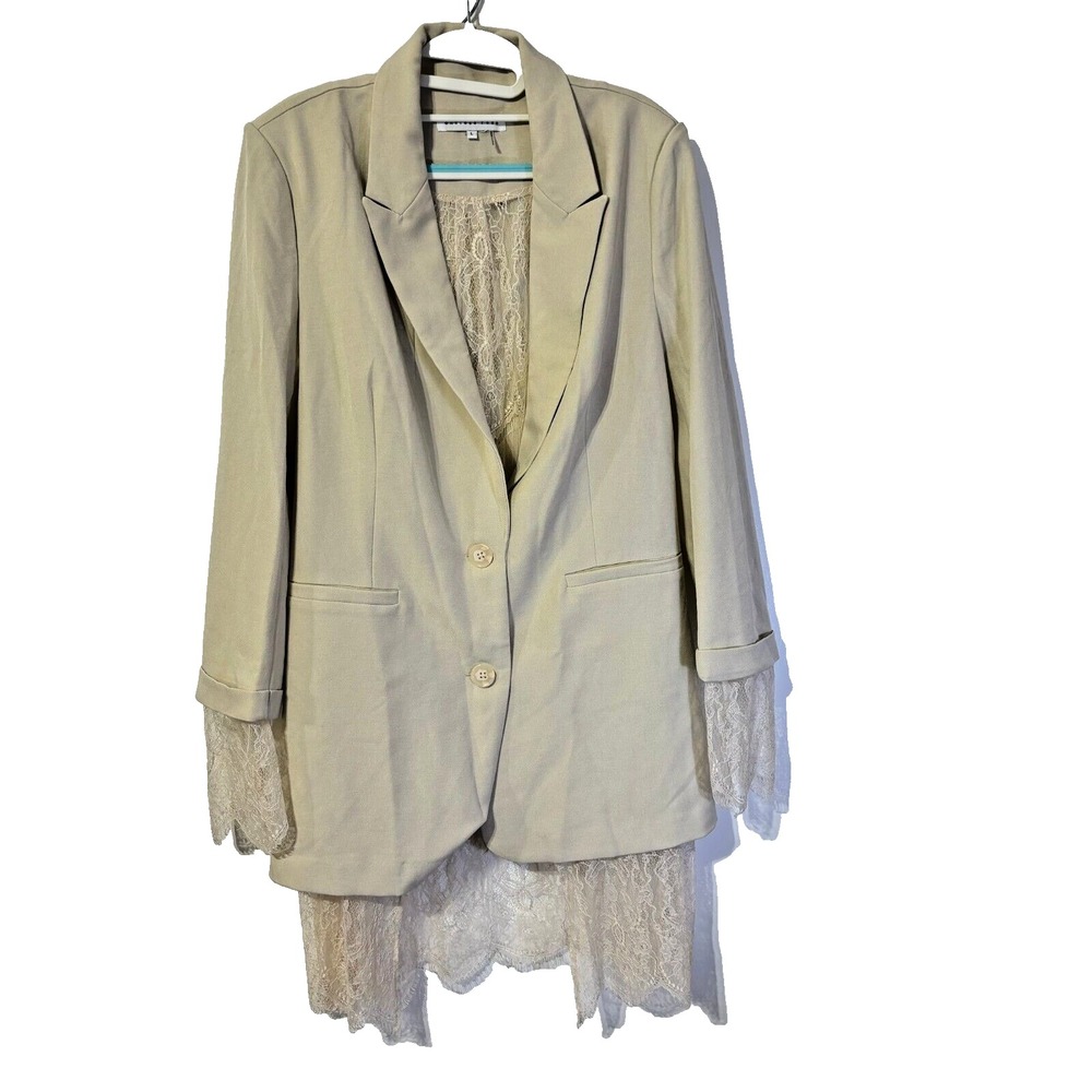 Endless Rose Lace Lined Blazer‎ Jacket L Beige Peak Lapel Collar Single Breasted